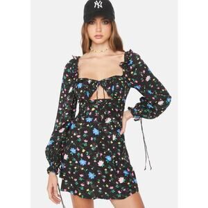 NWT For Love & Lemons Lexy Long Sleeve Mini Dress in Black Size Medium